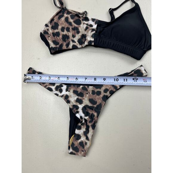 Women's Small Cheetah Print Sexy 2Piece Sexy Swimwear High Cut Bikini Set Padded - Picture 4 of 10